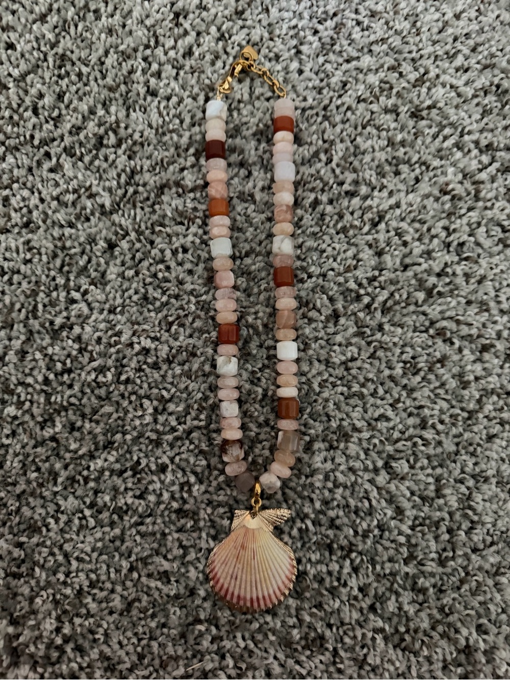 Brinker + Eliza Pink and Gold Shell Charm Beaded Necklace
